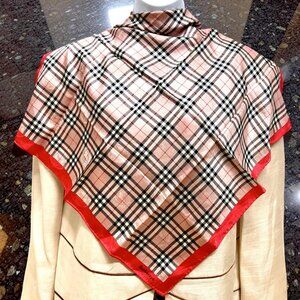 New Unused Burberrys Miniscarf 23"x23",  Silk Pink red glay black nova check(65